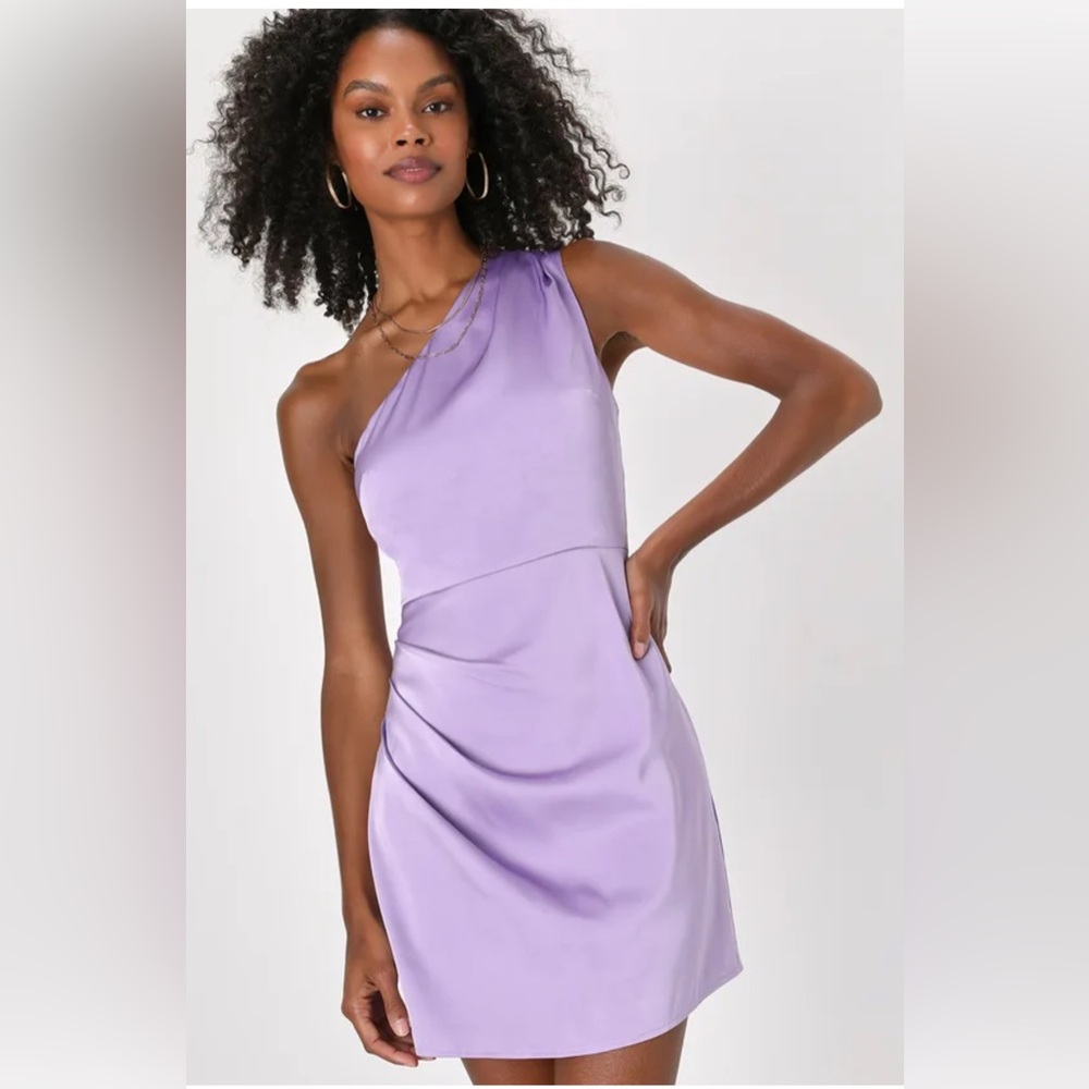 Lulus Love Me Tonight Lavender Satin One-Shoulder Mini Dress | Size Large